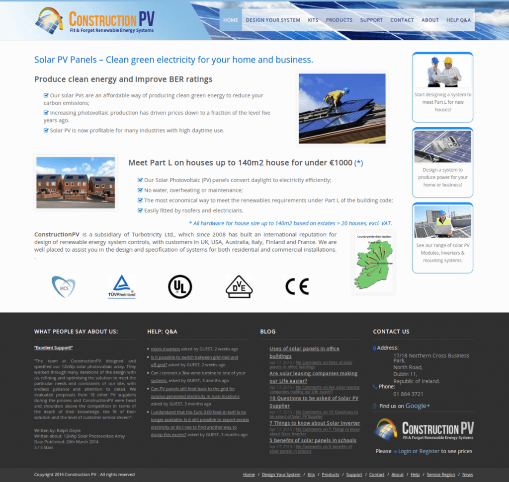 Wordpress Web Development for ConstructionPV Home Page