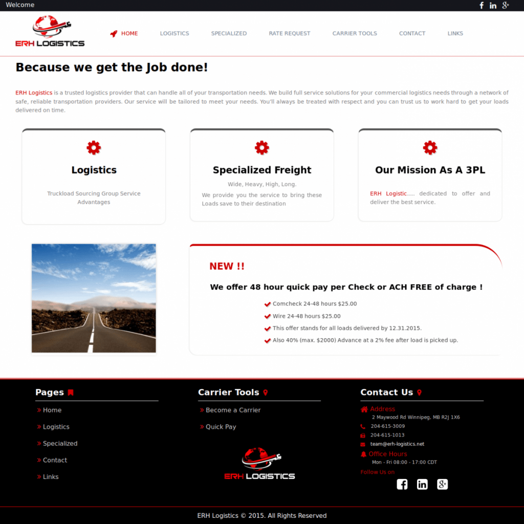 Wordpress Web development Home ERH Logistics
