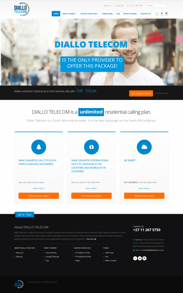 Web development Diallo Telecom South Africa Home page